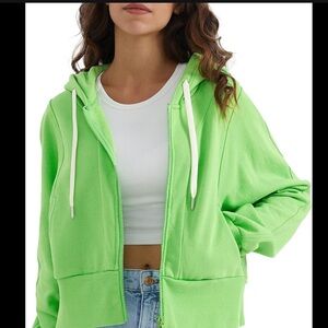 Orolay Women's Cropped Sweatshirt Full-Zip Hoodie in Neon Green Size XL NWOT